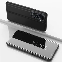 Smart View Mirror Flip Case - Shockproof Stand Cover for Honor 90 Smart (Black)