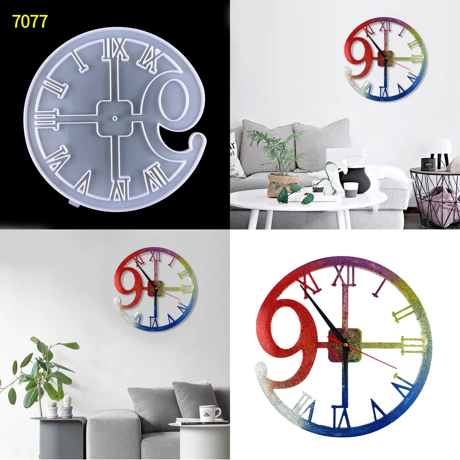 Clock Wall Hanging Silicone Mold DIY Round Hollow Digital Clock Pendant Wall Decoration Clock Silicone Mould For Resin Making