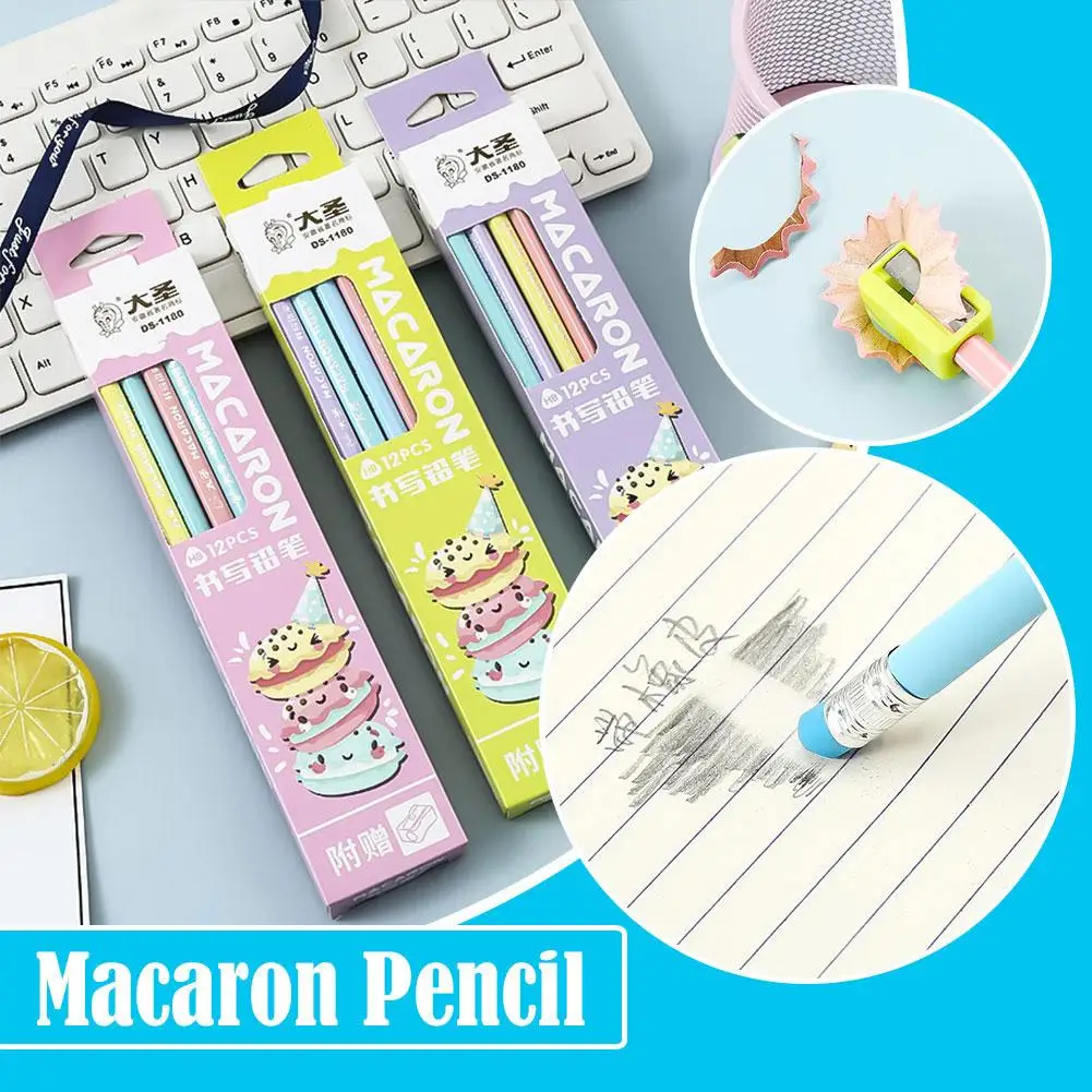 

12pcs/set Hb Pencils With Eraser Pencil Sharpener For Student Children Drawing Writing School Stationery Supplies G0p2