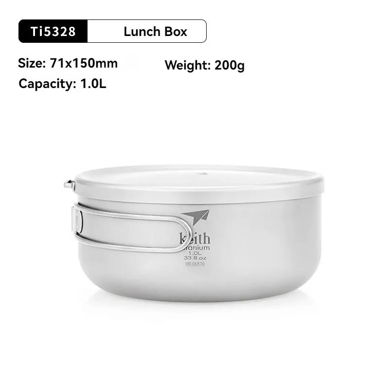 Portable Lunch Box Keith 800-1200ml Titanium with Cover&Folding Handle Instant Noodles Bowl