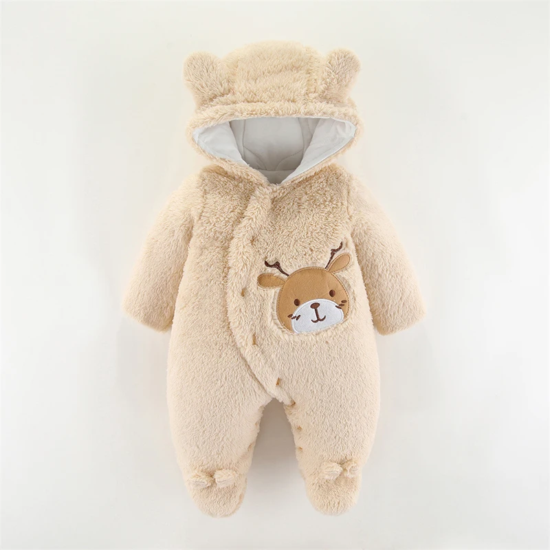 Baby Clothes 0 3 6 9 12 Months Newborn Baby Rompers Cute Christmas Elk Plush Infant Girl Overall Jumpsuit Autumn Winter Warm Baby Boy Clothes