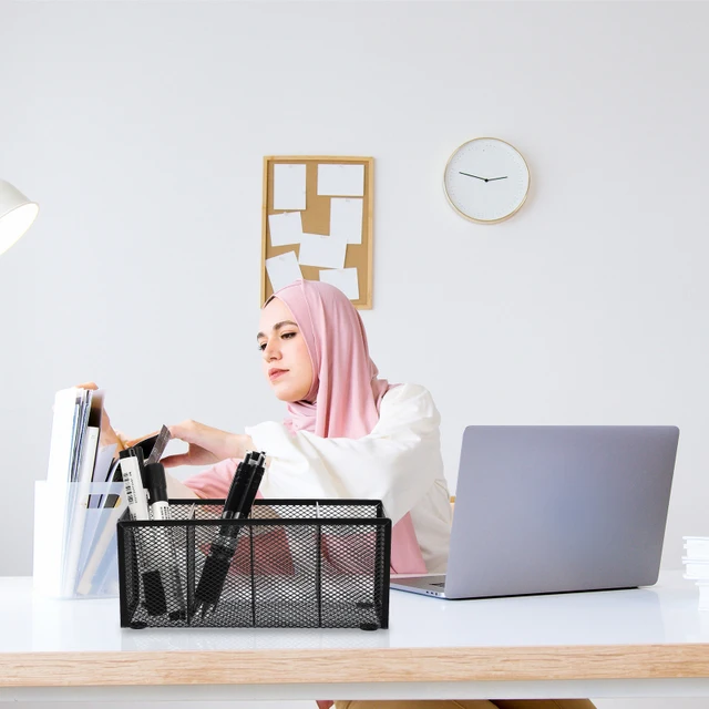 Loopunk Set 4 Portapenne In Rete Metallica - Organizer Da Scrivania Nero Per Penne E Matite