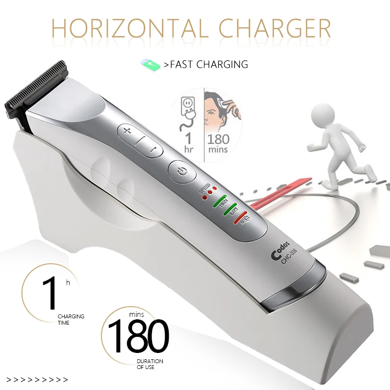 CODOS CHC 338 Professional Rechargeable Hair Trimmer with Seat Charger for Men Clipper Oil Slicked Fade Hair Cutting Machine 7W