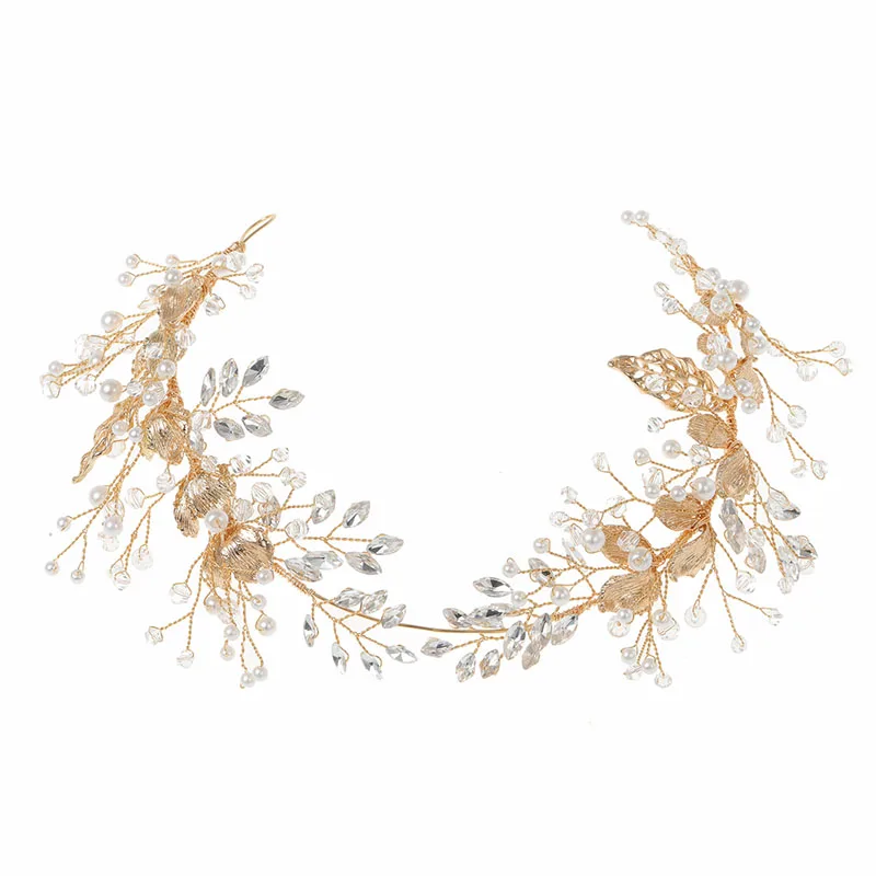 Floralbride Handmade Rhinestones Crystal Pearls Flower Bridal Tiara Headband Bridal Hair Vine Women Jewelry Hair Accessories