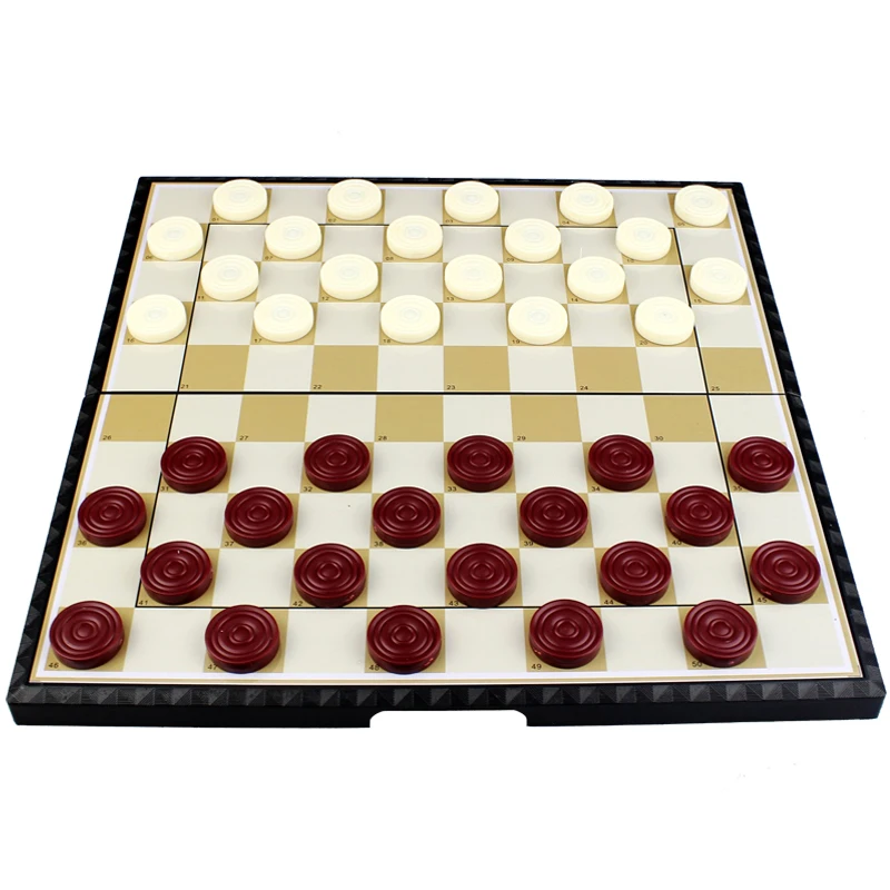 High Quality International Checkers Portable Plastic Chess Set Folding Checkers Chess Pieces Glued Onto Board Game Children Gift