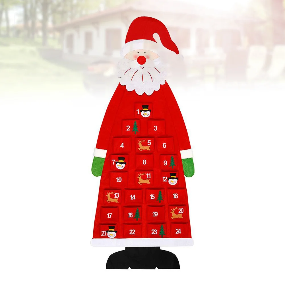 

1pc Christmas Advent Calendar Wall Hanging with Pockets Reusable Christmas Countdown Calendar for Home Xmas Decoration ( Red,