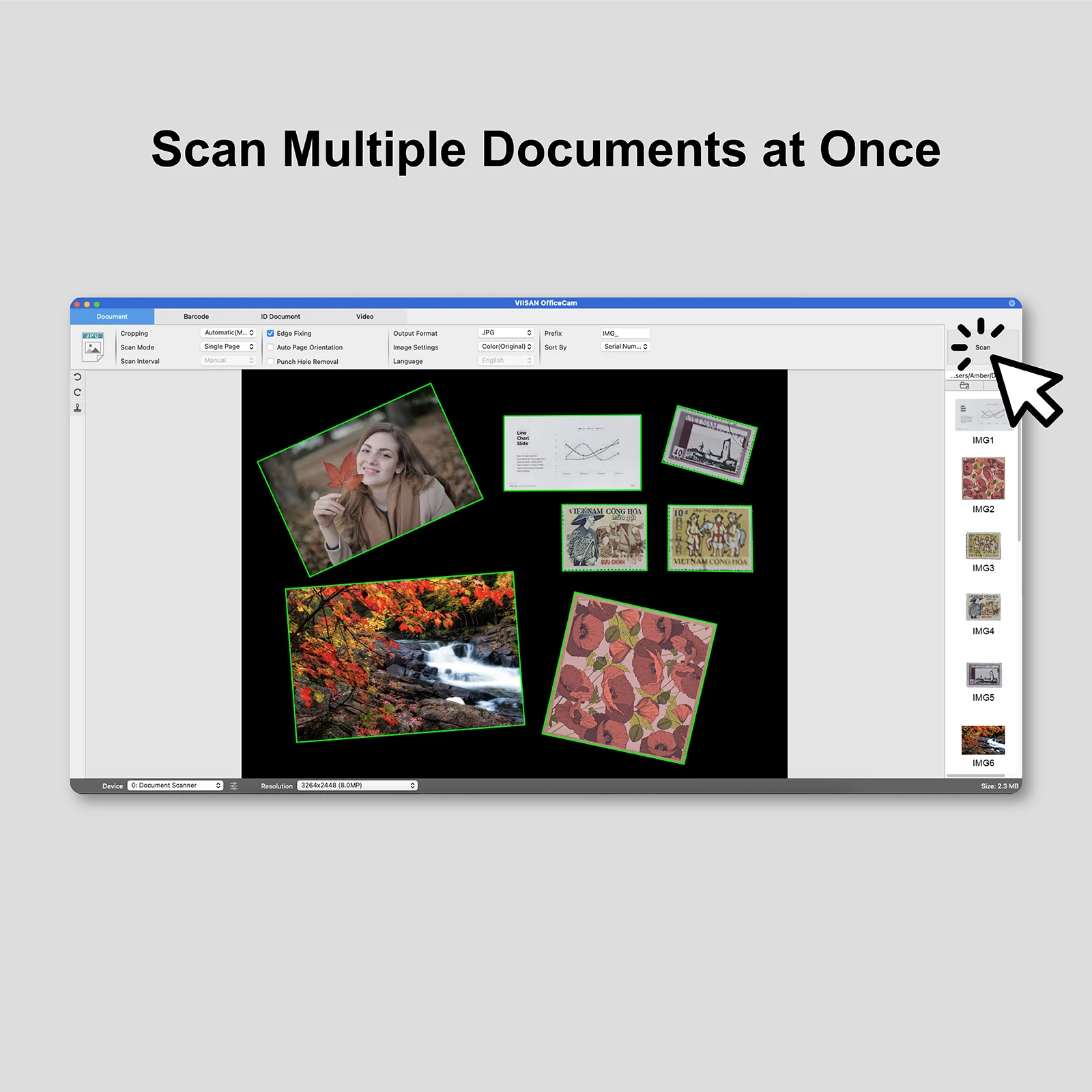 Portable Document Scanner Camera with Deskewing for Windows and macOS