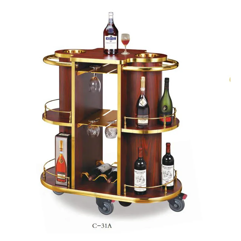 Hotel luxury vip wine bar 3 tier liquor trolley wooden service