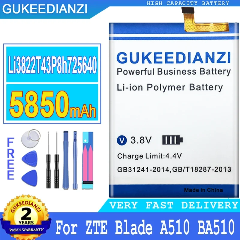 

Rechargeable Li3822T43P8h725640 5850mAh Mobile Phone Replacement Battery For ZTE Blade A510 BA510 Smartphon Batteries