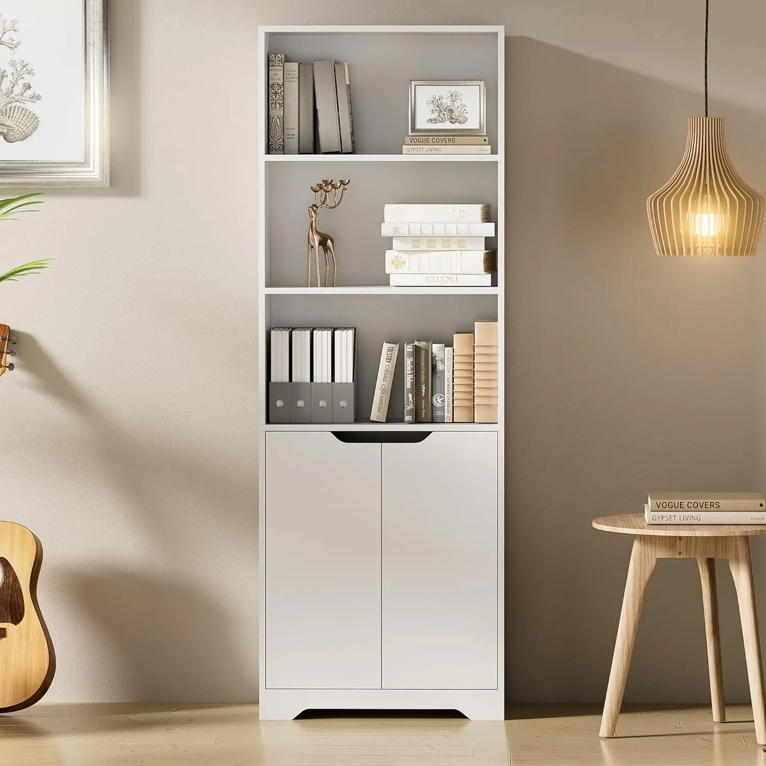 5 Shelf Bookcase with Doors, 67 Bookshelves with Adjustable Display Shelf, Freestanding Tall Book Shelf Furniture for Bedroom