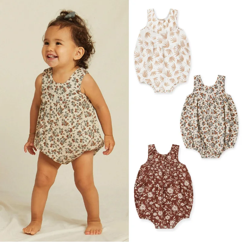 

0-12 Months Baby Clothes Summer Breathable Romper Flower Print Girls Playsuit Cotton Sleeveless Bodysuit Newborn Toddler Suit