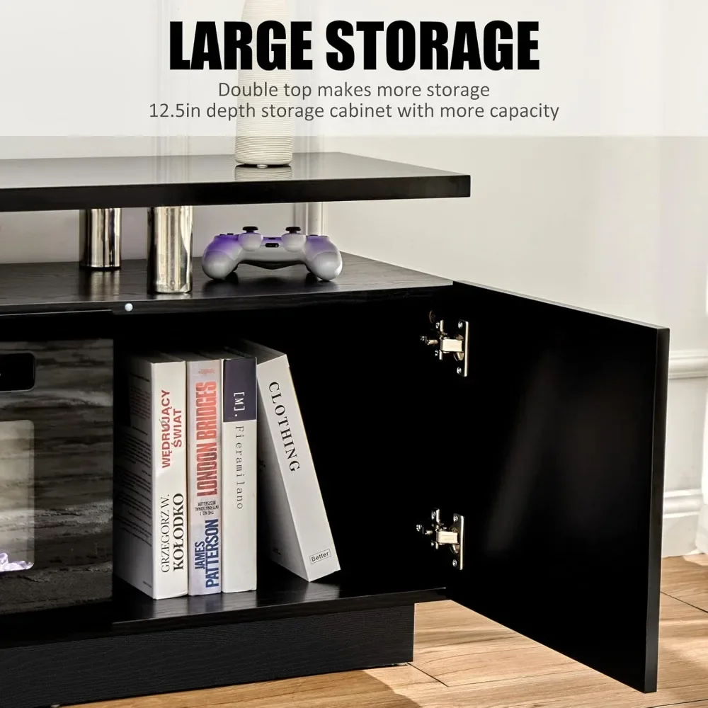 Fireplace TV Stand with 36" Fireplace, 70" Modern High Gloss Fireplace Center LED Lights, for TVs Up to 80" 4