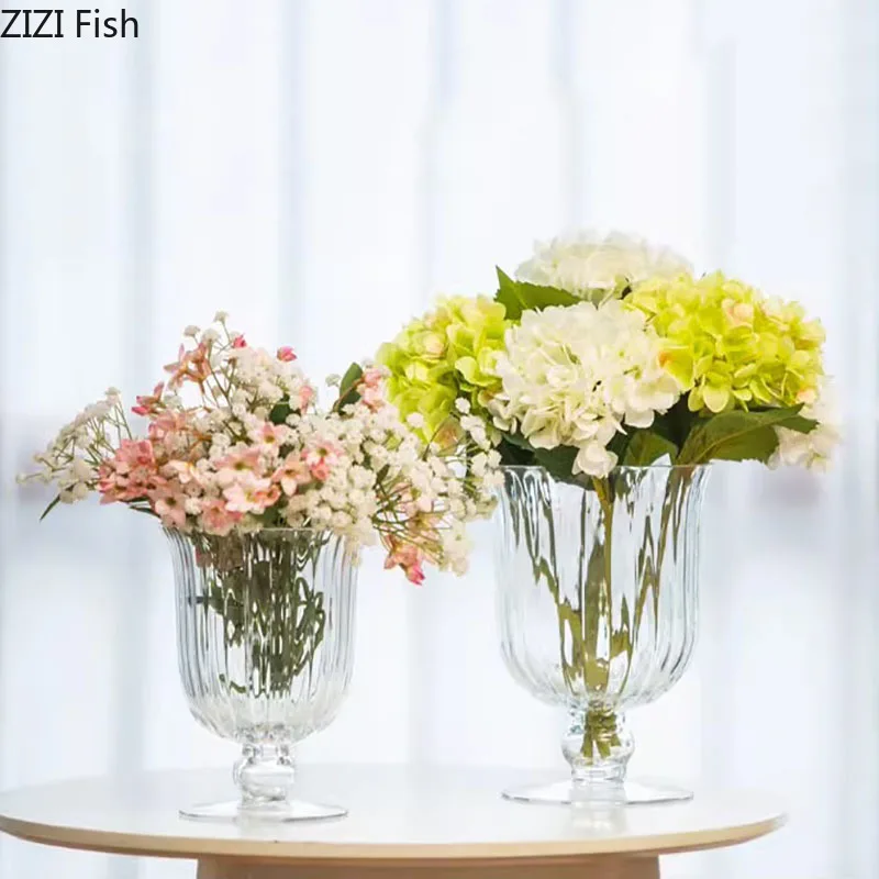 Transparent Tall Cup Glass Vase Artificial Flowers Decorative Flower Arrangement Desk Decoration Hydroponics Floral Vases 4