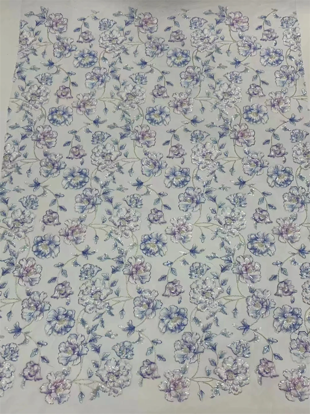 Fashion Elegant French Embroidery Beaded Lace Fabric African Nigerian With Sequins Fabric For Wedding Dress