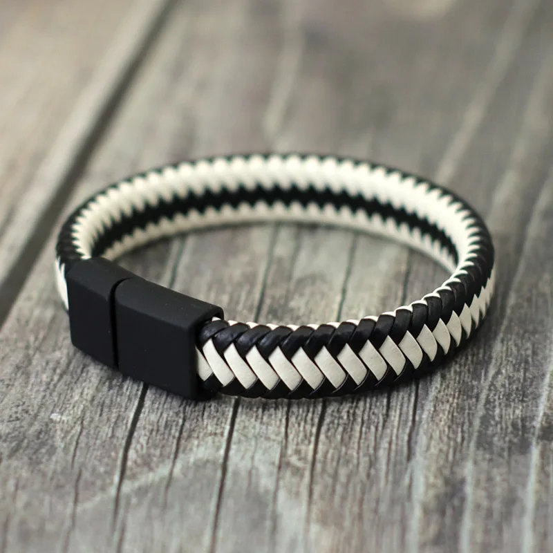 Men Leather Bracelet Leather Magnetic Bracelet Leather Bangle Unique Weaven Leather Bracelet with Detachable Magnet Buckle Wrap for Boyfriend Punk Jewelry
