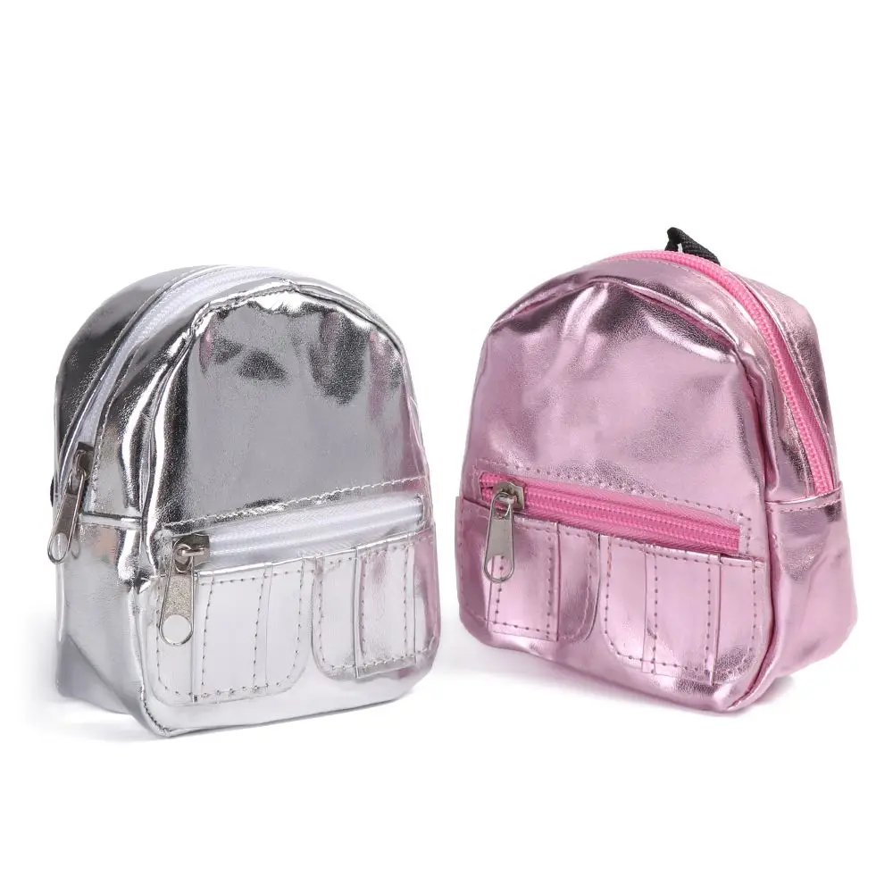 Fashion PU Glitter Pink Silver Mini Knapsack for 18 inches Girl Doll Backpack Doll Bag Dolls Accessories Kids Gift Children Toys
