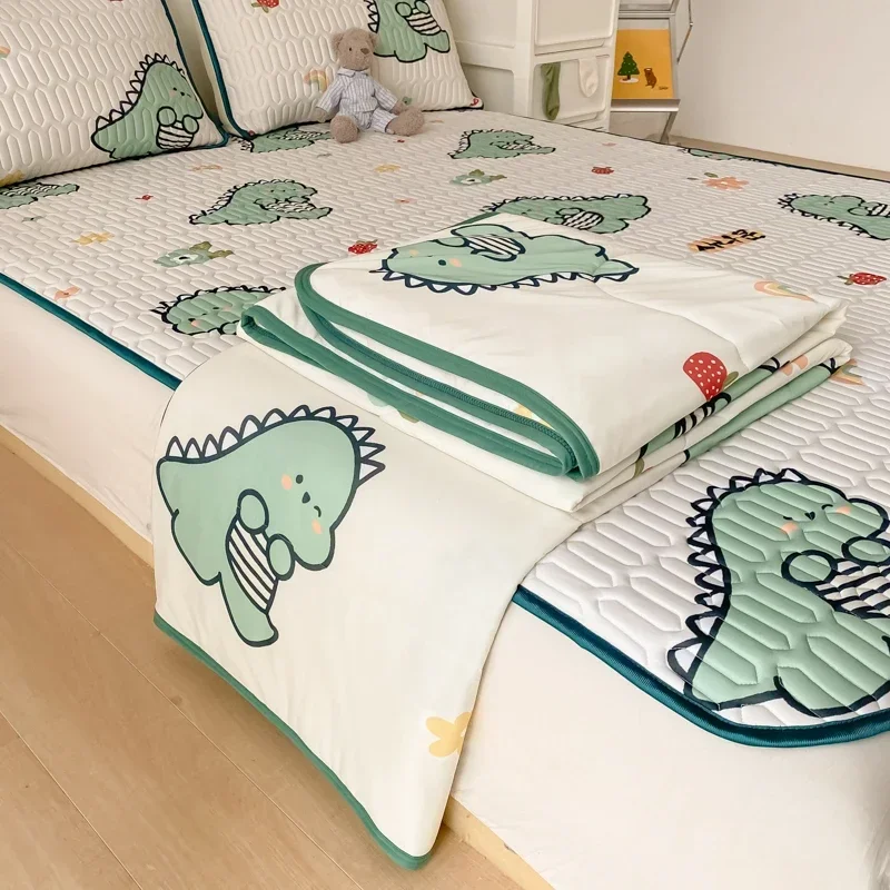 Double Sided Cool Feeling Summer Blanket Set Silky Summer Comforter Bedding Sets Ice Silk Cooling Quilt Latex Fitted Sheet Set summer quilt,summer quilt set