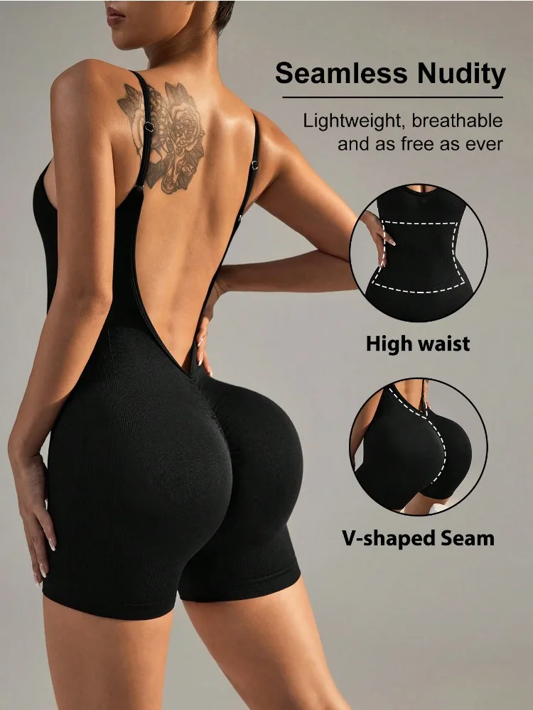 Frauen Einfarbig Kreuz Zurück Yoga Täglichen Fitness Strampler Shorts Workout Kleidung Frauen Frauen Kleidung Athletische Frauen