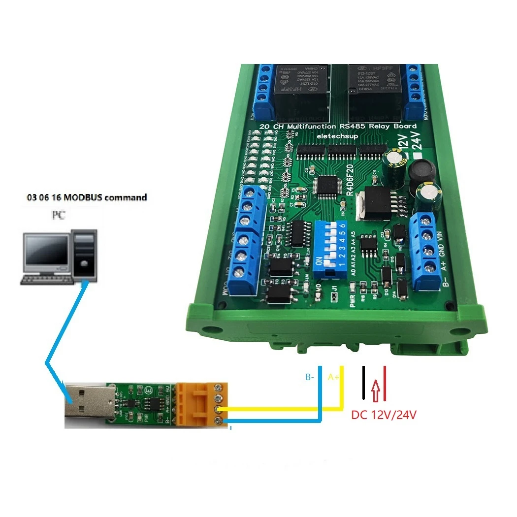 RS485 Multifuncional 20DO 2DI 2AI PLC IO