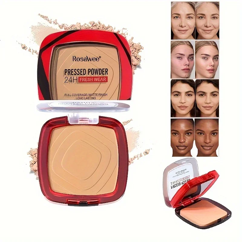 Matte Full Coverage Pressed Powder Foundation With Puff Applicator 24H Fresh Wear Matte Weightless Finishing Powder Makeup