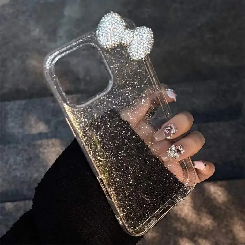 Luxury Transparent 3D Diamond Bowknot Glitter Phone Case Soft Cover