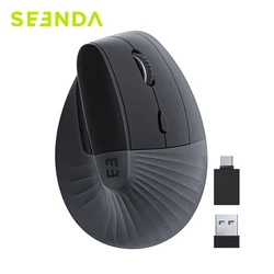 Seenda Ergonomic Vertical Wireless Mouse Type C Rechargeable 2.4 USB Mice for Laptop Tablets Phones Macbooks PC Black