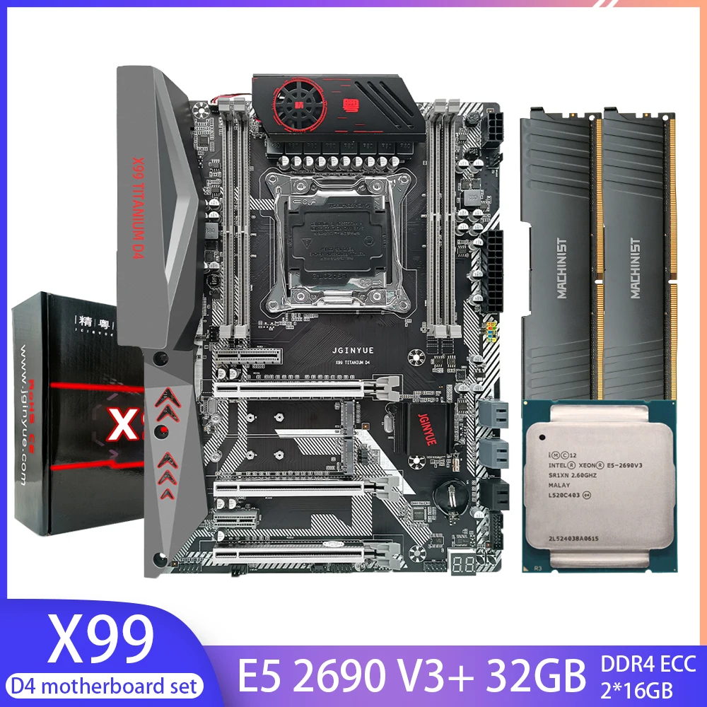 JGINYUE X99 комплект материнской платы с Xeon E5 2690 V3 LAG 2011-3 ЦП DDR4 2 шт. * 16 ГБ = 32 Гб 2133 МГц ECC