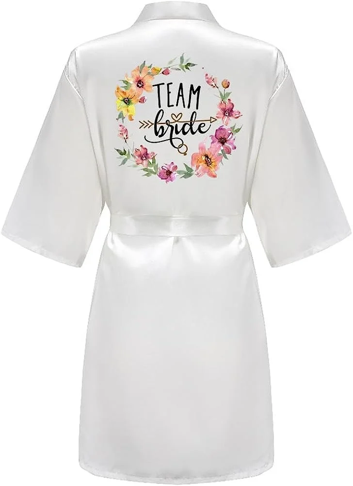 Women Silk Satin Short Night Printing Robe Kimono Fashion Bath Sexy Bathrobe Femme Wedding Bride Bridesmaid women sleepwear,bride robes,silk robe
