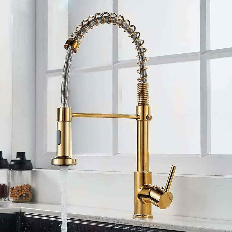 

Gold Kitchen Faucets with Pull Down Sprayer Kitchen Sink Faucet Dual Mode Nozzle Stream and Spray Mode Kitchen Utensils Tap