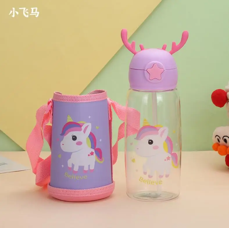 500ml Baby Kids Lovely Cup Toddler Infant Cartoon Deer Children Learn Drinking Straw Bottle With Insulated Bag Newborn Sippy Cup