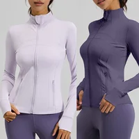 Quick Dry Stand Collar Fitness Jacket For Women Slim-Fit Zipper Pocket Yoga Tops Long Sleeve Tight Running Sports Cycling Jacket