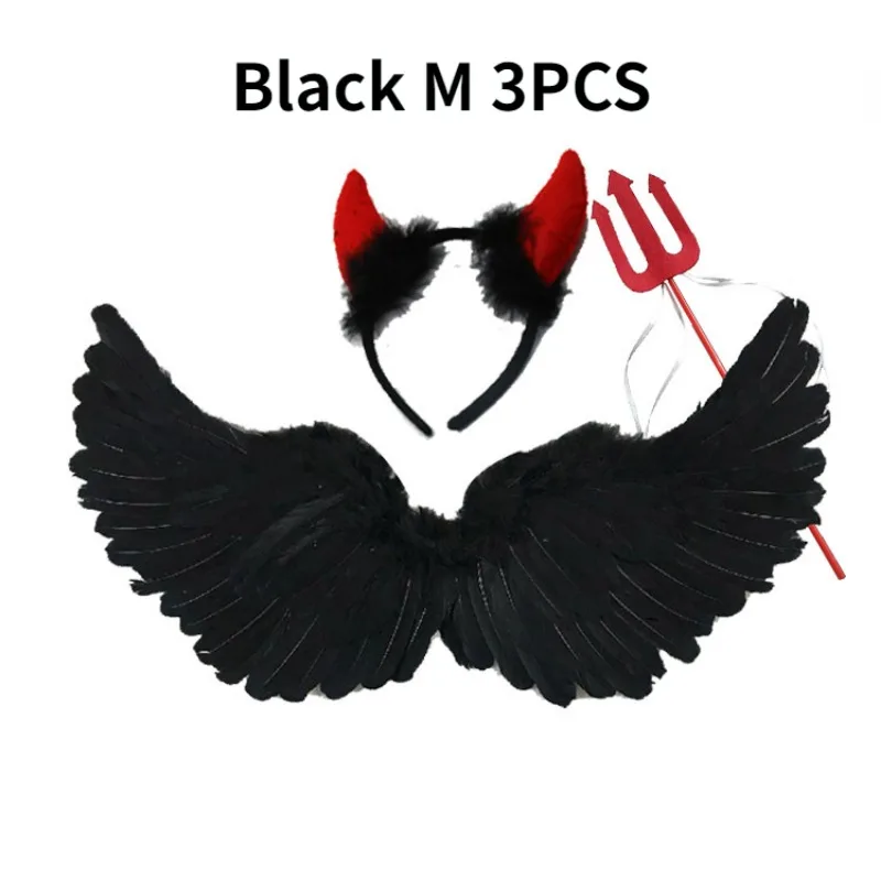 Anime Cosplay Wings 3pcs Black Feather Devil Wings Swallow Shaped Kids Adult Performance Bride Flower Child Dress anime cosplay wings