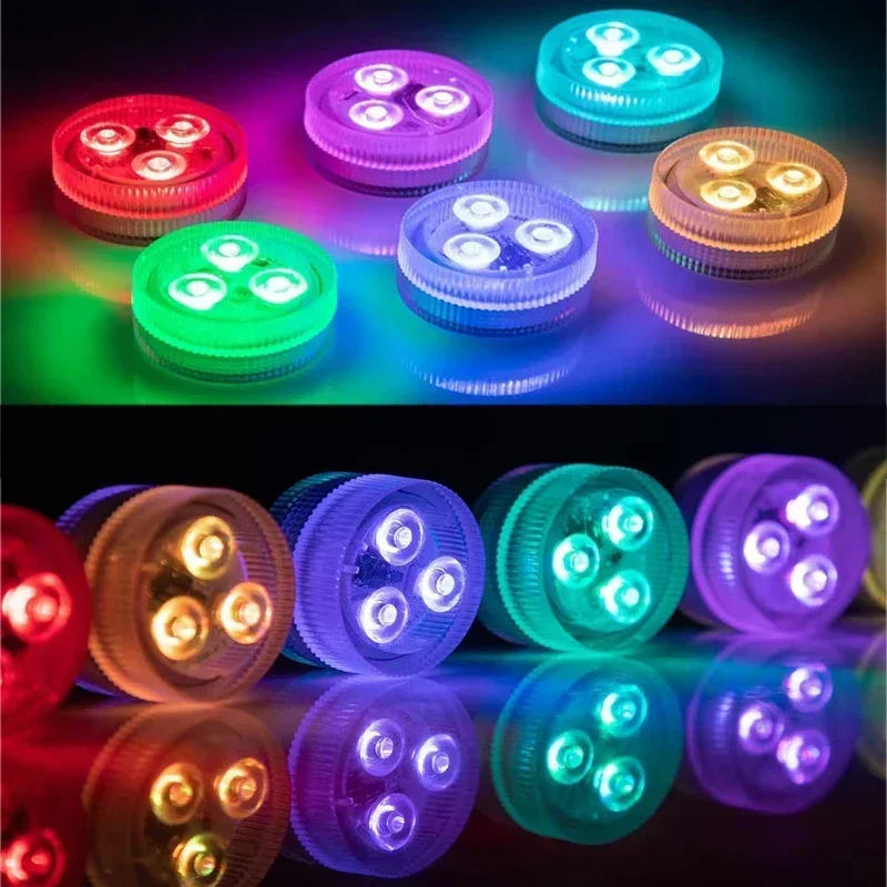 Submersible LED Lights Waterproof Underwater RGB with Remote Control Colour-Changing Light, Battery-Operated Flameless Lamps - 2
