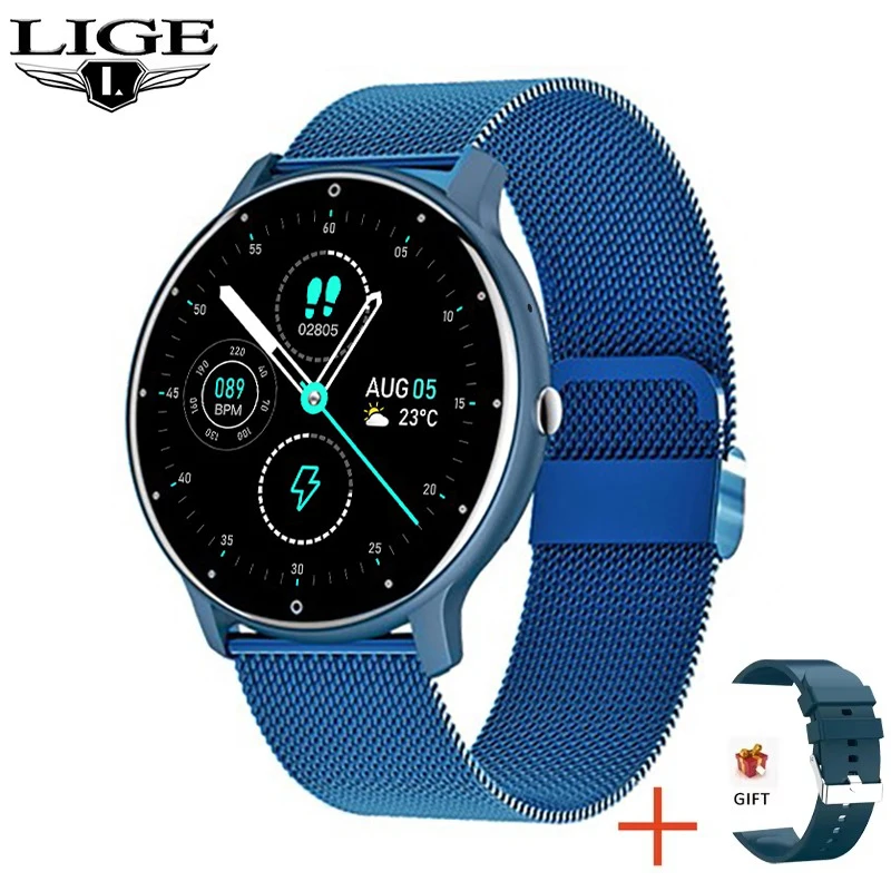 LIGE Smart Watch Women Men Full Touch Screen Bluetooth Call Smartwatch Waterproof Sports Fitness Tracker Watches for Android iOS