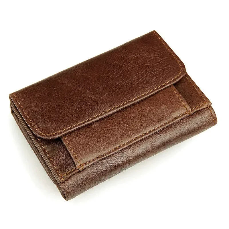Vintage Leather Men's Wallet Cowhide Vertical Wallet RFID Anti-theft Brush Multi-card Coin Purse