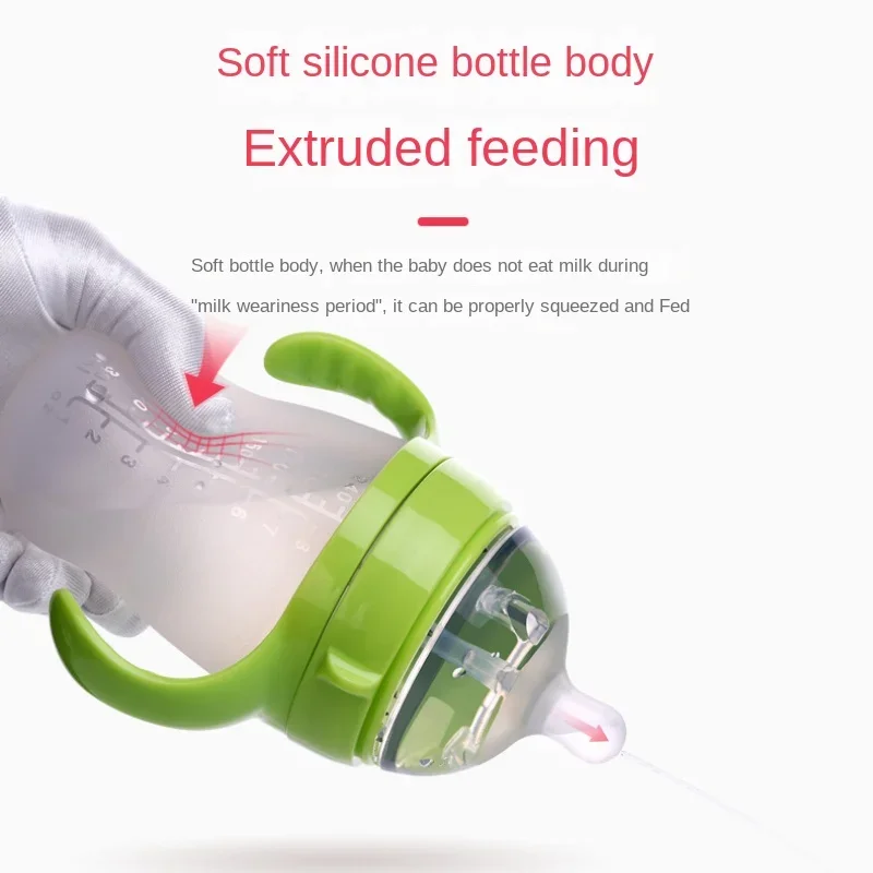 Silicone Nano Baby Bottle Feeding Bottles with Handle for Baby Weaning Anti-Choking Nipple Bottle for 0-9 Month 150ML/250ML