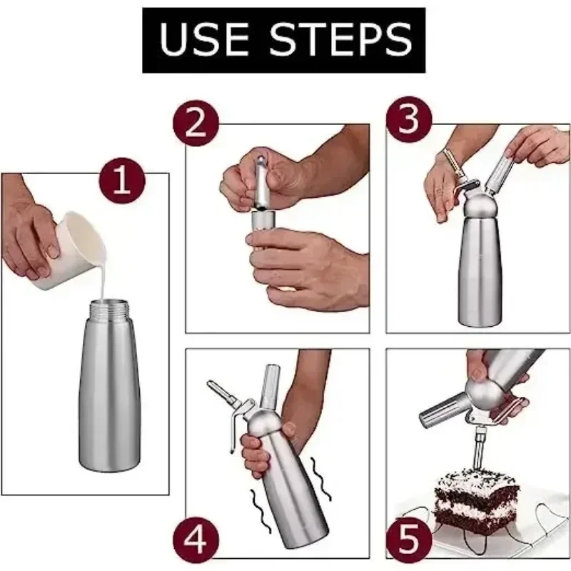 Cream Foam Gun 250ml Cream Gun Siphon Whipped Cream Dispenser Foaming Gun Kitchen Accessories Tools + Nozzle whipped Kitchen Tools