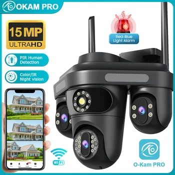 OKAM PRO Outdoor Triple-Lens Camera WiFi HD 15MP Light Alarm Motion Tracking IP Camera Color Night Vision IP66 Waterproof CCTV 1