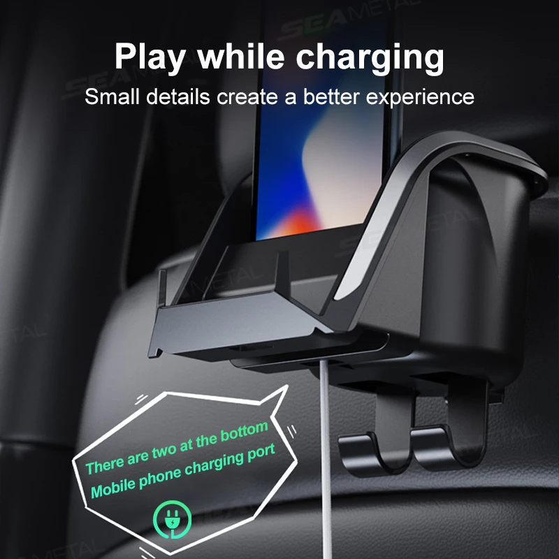 Black ABS Car Headrest Cup Holder Phone Mount
