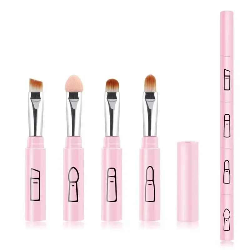 Description Picture 4 of item4 in 1 Multifunctional Detachable Makeup Brushes Set Synthetic Fiber Lip Eyeshadow Sponge Foundation Brush Portable Beauty Tools