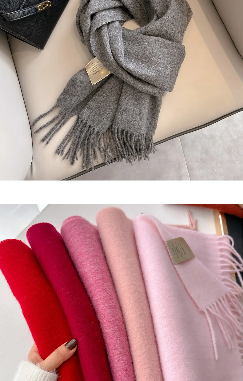 100 Wool Narrow Scarf - Solid Color Warm Winter Scarf for Men  Women