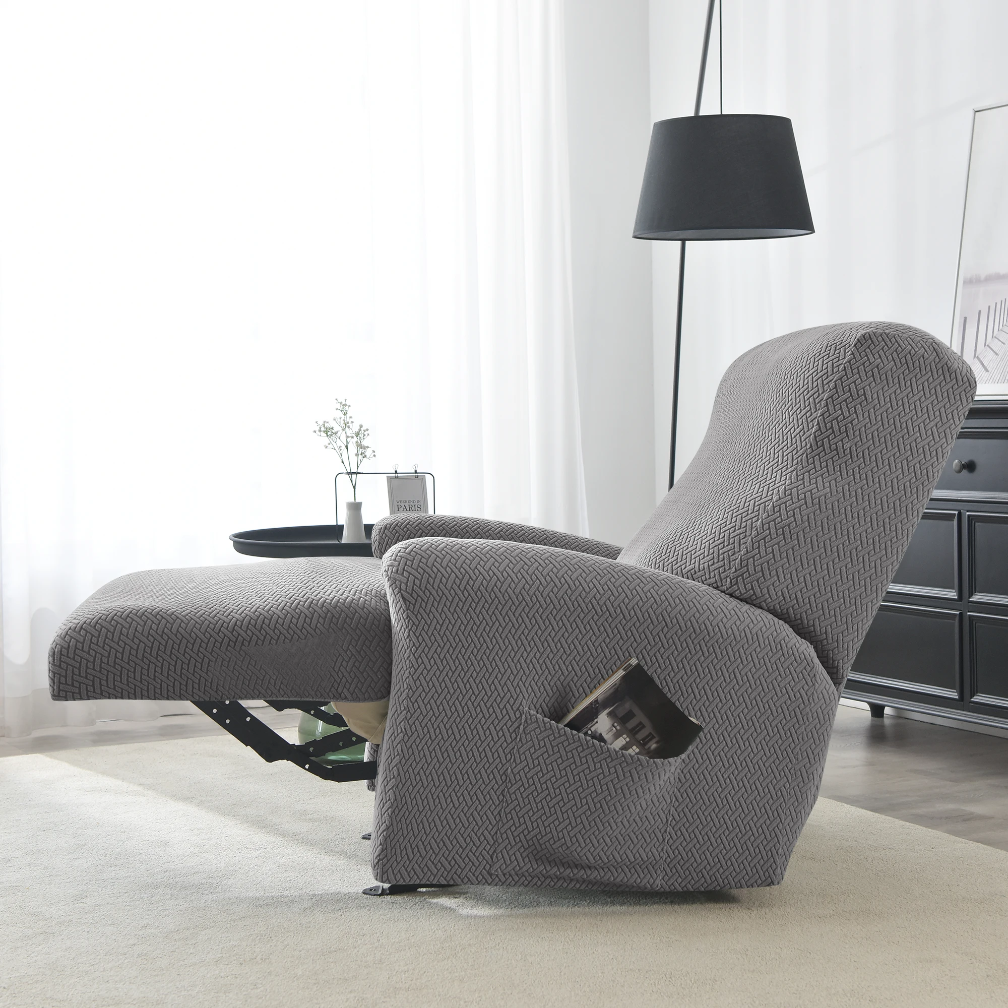 4pcs/set Single Stretch Recliner Sofa Cover for Living Room Solid Color Elastic Non Slip Armchair Covers All-inclusive Covers 5