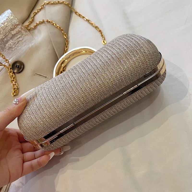 Vintage Chain Evening Bag Women's Dinner Party Clutch Purse Adjustable Shoulder Strap Crossbody Underarm Bag Formal Handbag