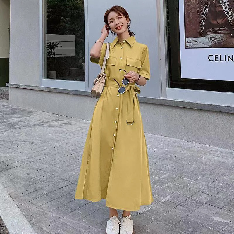 

Female Medium And Long Windbreaker Dress Women Spring Autumn 2023 New Retro Waist Slimming Temperament Niche Shirt A Word Skirt