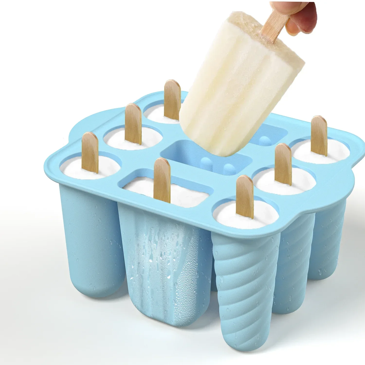 9 hole Silicone Popsicle Molds Easy Release Homemade Popsicle Ice Pop Maker with 50PCS Sticks+Cleaning Brush ice mold