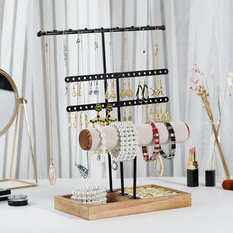 Newly Iron Wood Earrings Display Rack Necklace Jewelry Hanging Rack Jewelry Headband Bracelet Ring Cosmetics Storage Jewelry Box 9 rows of high grade bamboo and wood ring jewelry display rack tray new wooden jewelry sorting tray press on nail packaging