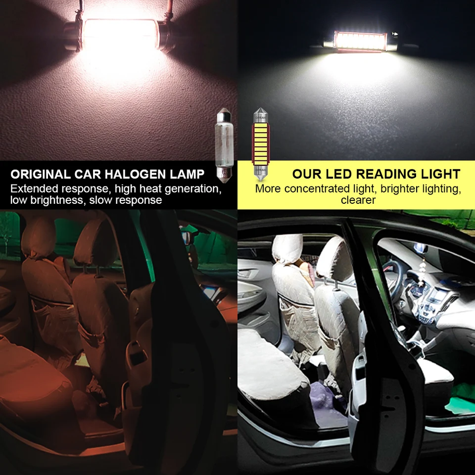 10 Bombillas LED Coche 41mm - Luces Interiores Techo, Matrícula Y Maletero (Blanco Frío 6000K)