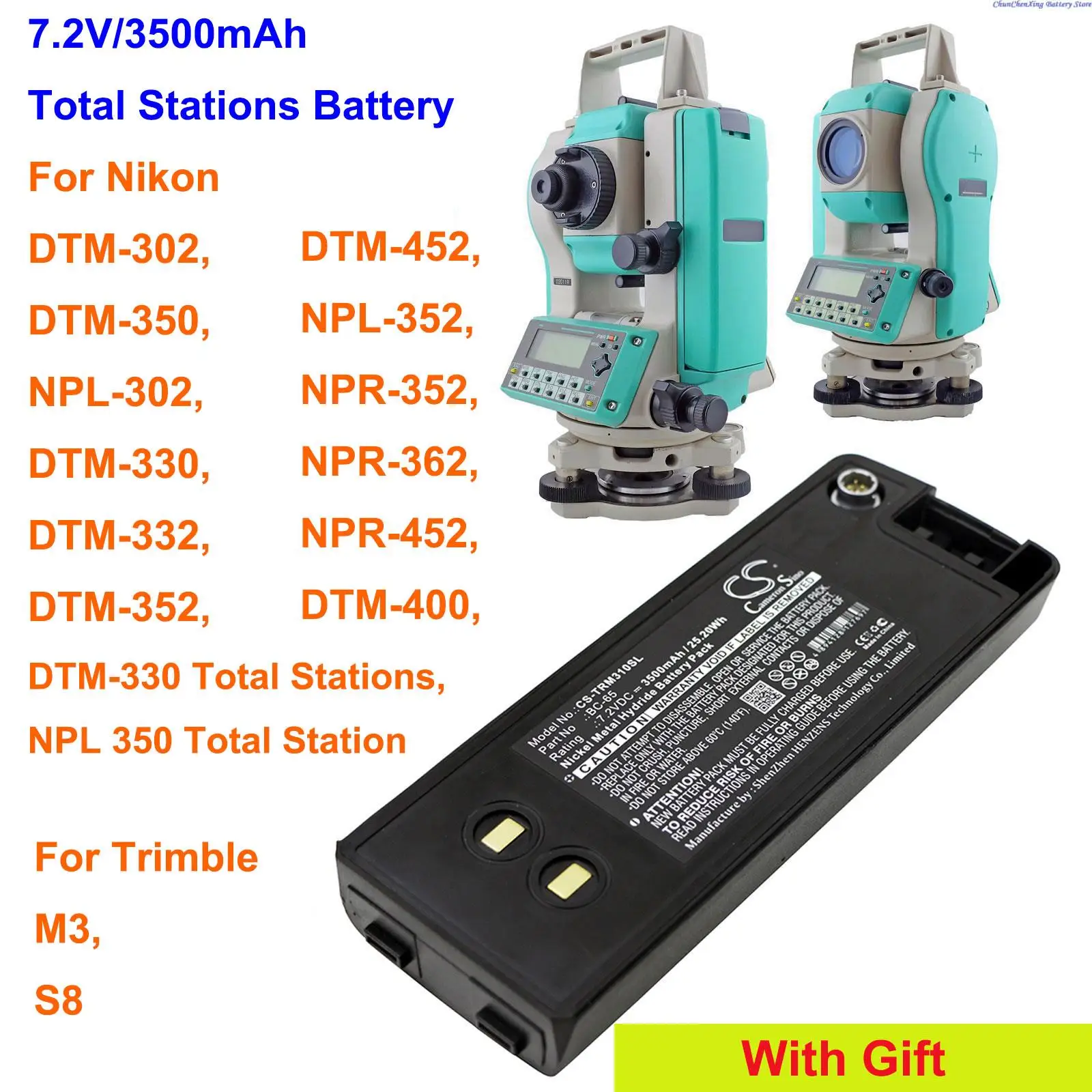 

Cameron Sino 3500mAh Battery for Nikon DTM-302,DTM-330,DTM-350,NPL-302,DTM-332,DTM-352,DTM-452,NPL-352,NPR-352,For Trimble M3,S8