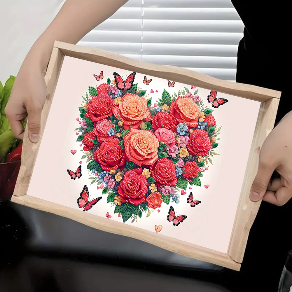 Wooden Colorful Pattern 5D Diamond Painting Tray Art Craft with Handle Diamond Painting Tray Handicraft for Countertop Decor 2