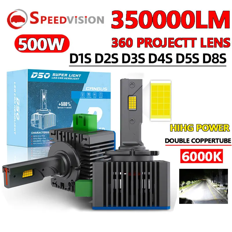 D1S D3S Led Headlight Hid Bulb D2S D4S D5S D8S Doppio Tubo Di Rame Led D1R D3R 350000Lm 500W Csp Chip 6000K Auto Fog Plug & Play